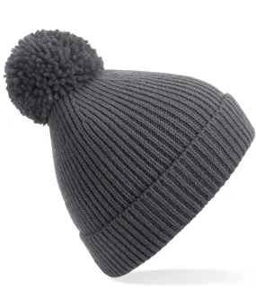 Engineered knit ribbed pom pom beanie | Graphite Grey