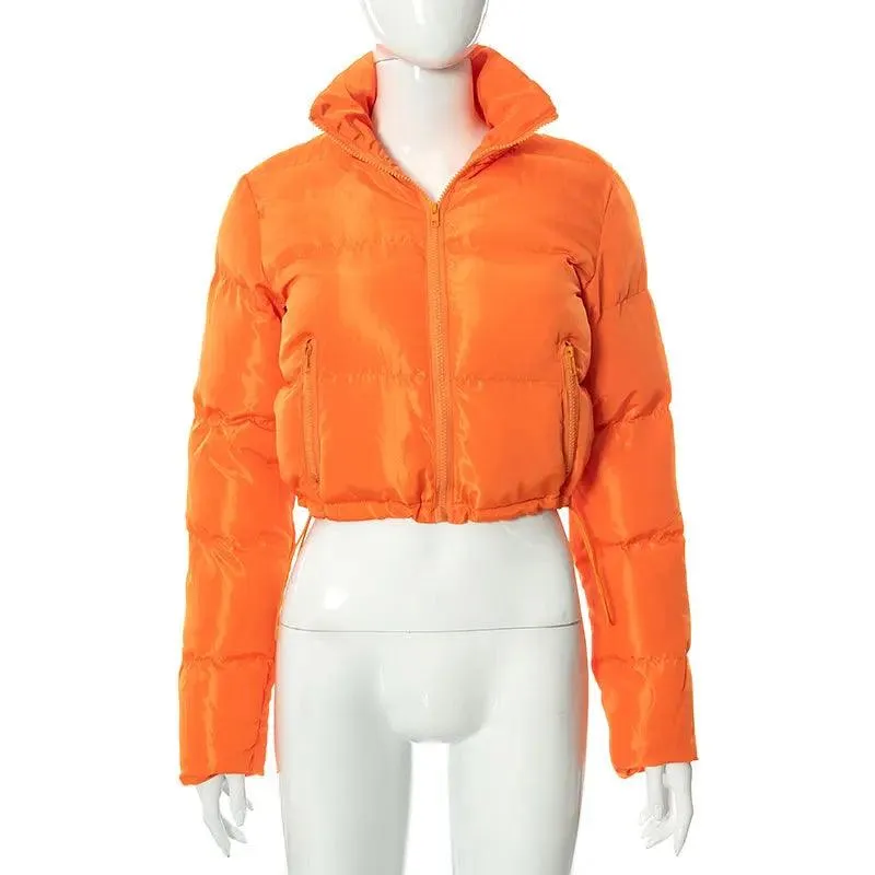 Fashion Short Winter Coat – Stand Collar Cropped Puffer Jacket