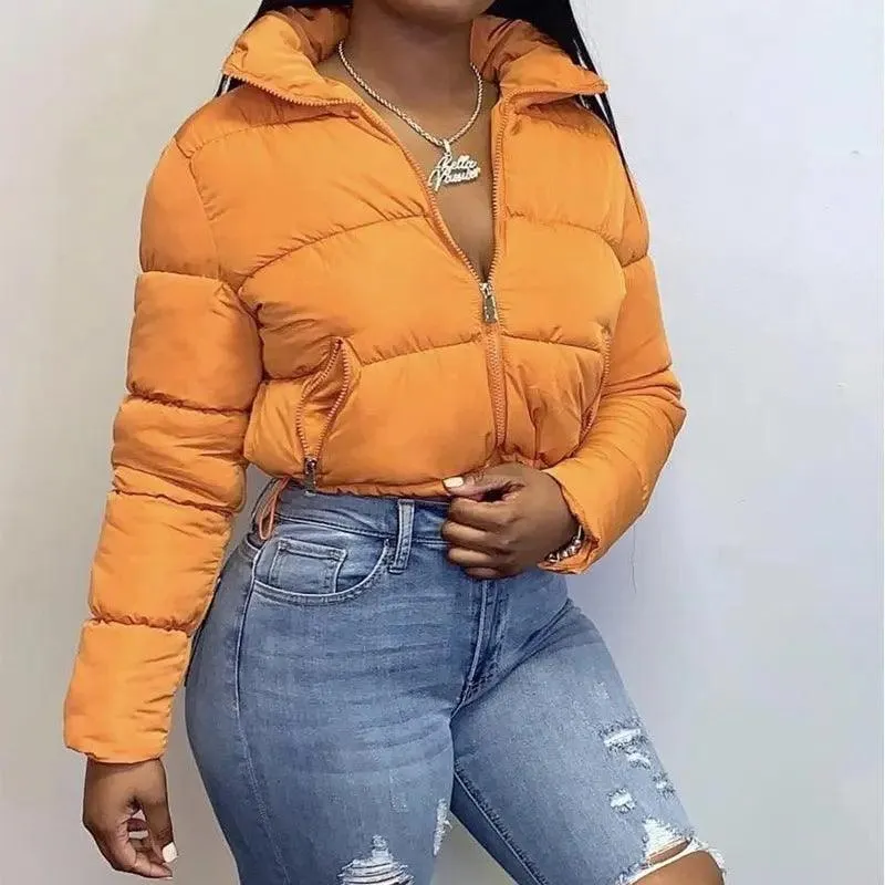 Fashion Short Winter Coat – Stand Collar Cropped Puffer Jacket
