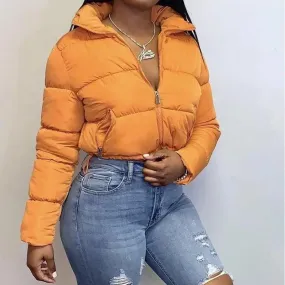 Fashion Short Winter Coat – Stand Collar Cropped Puffer Jacket