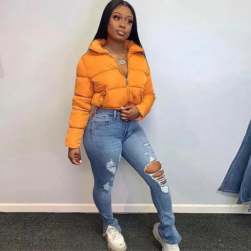 Fashion Short Winter Coat – Stand Collar Cropped Puffer Jacket