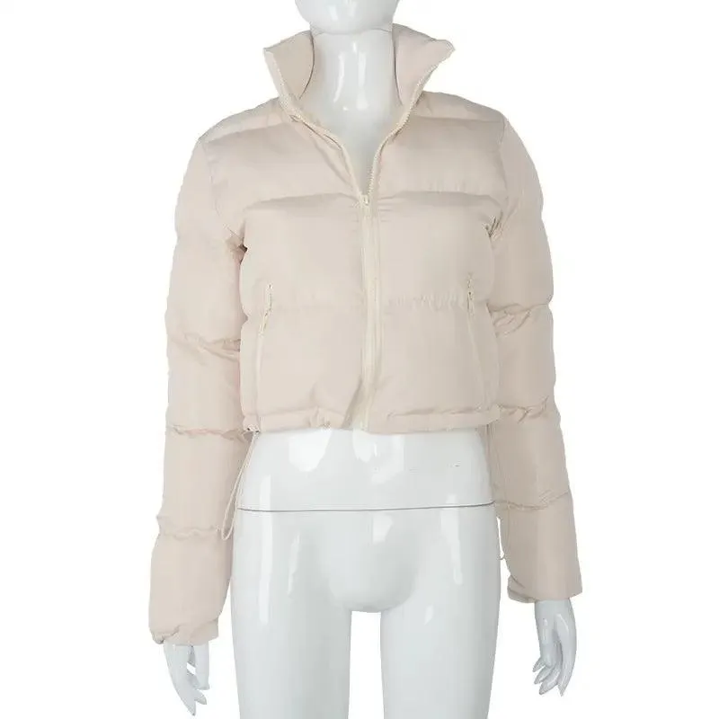Fashion Short Winter Coat – Stand Collar Cropped Puffer Jacket