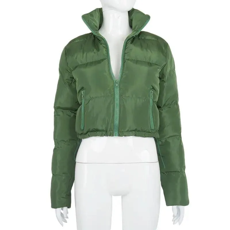 Fashion Short Winter Coat – Stand Collar Cropped Puffer Jacket