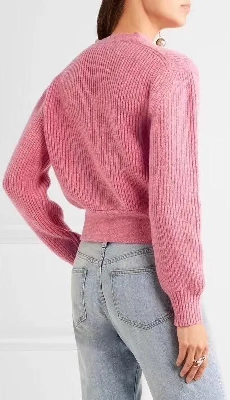 Faux-Cardigan Sweater with Belt, Pink