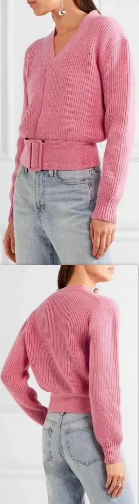 Faux-Cardigan Sweater with Belt, Pink