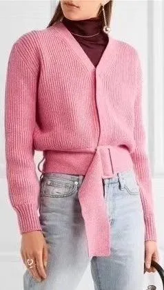 Faux-Cardigan Sweater with Belt, Pink