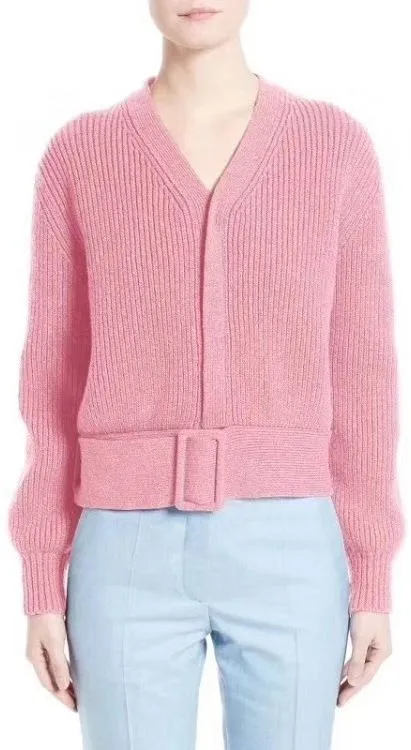 Faux-Cardigan Sweater with Belt, Pink