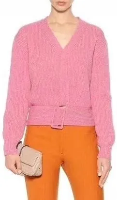 Faux-Cardigan Sweater with Belt, Pink