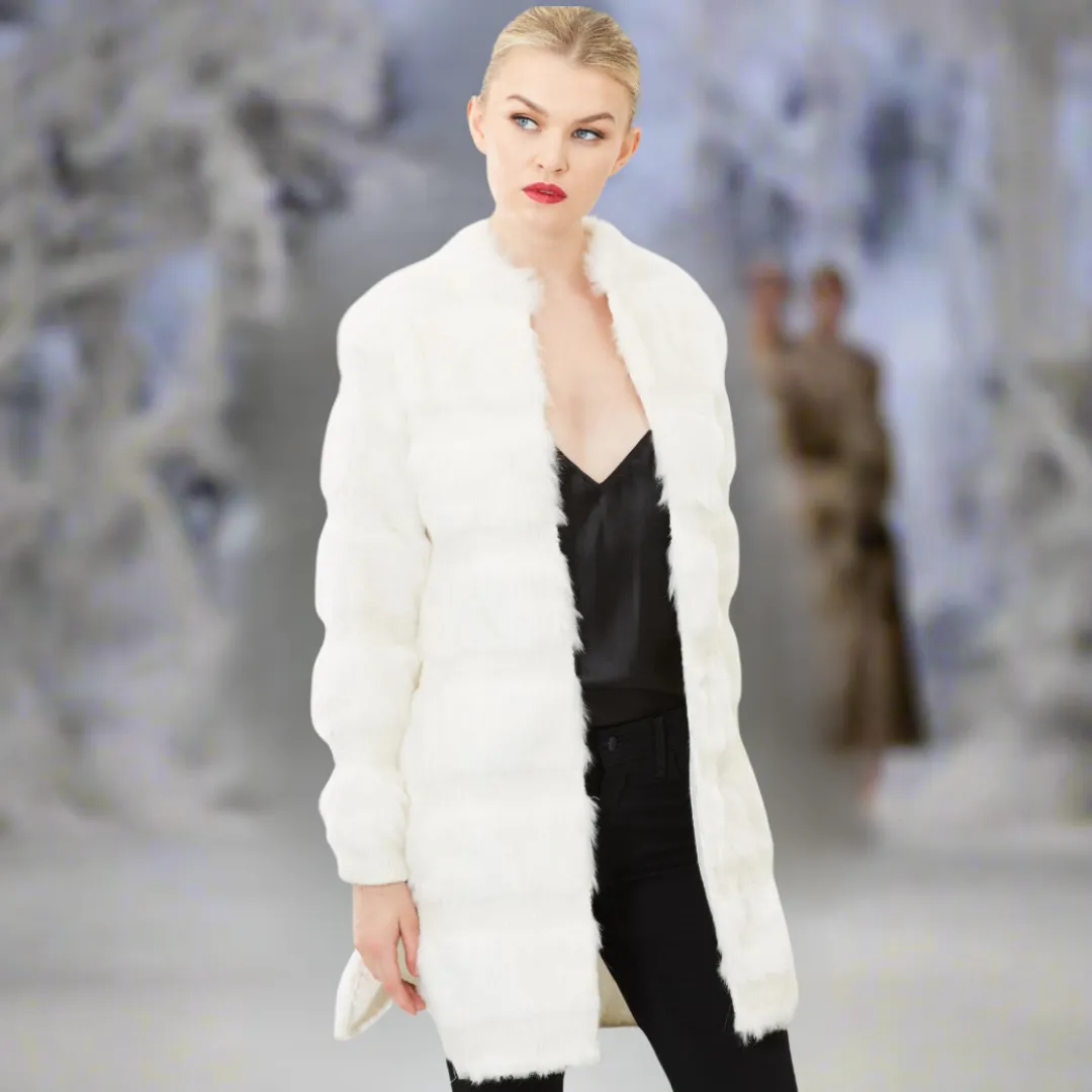 Faux Fur Coat with Hand Beaded Sequin