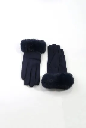 Faux Fur Cuff Glove in Navy