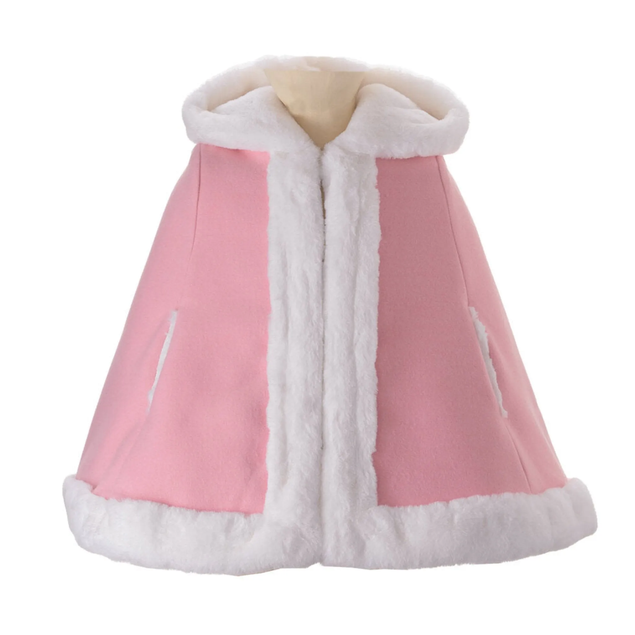 Faux Fur Trim Cape, Pink
