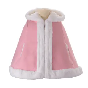 Faux Fur Trim Cape, Pink