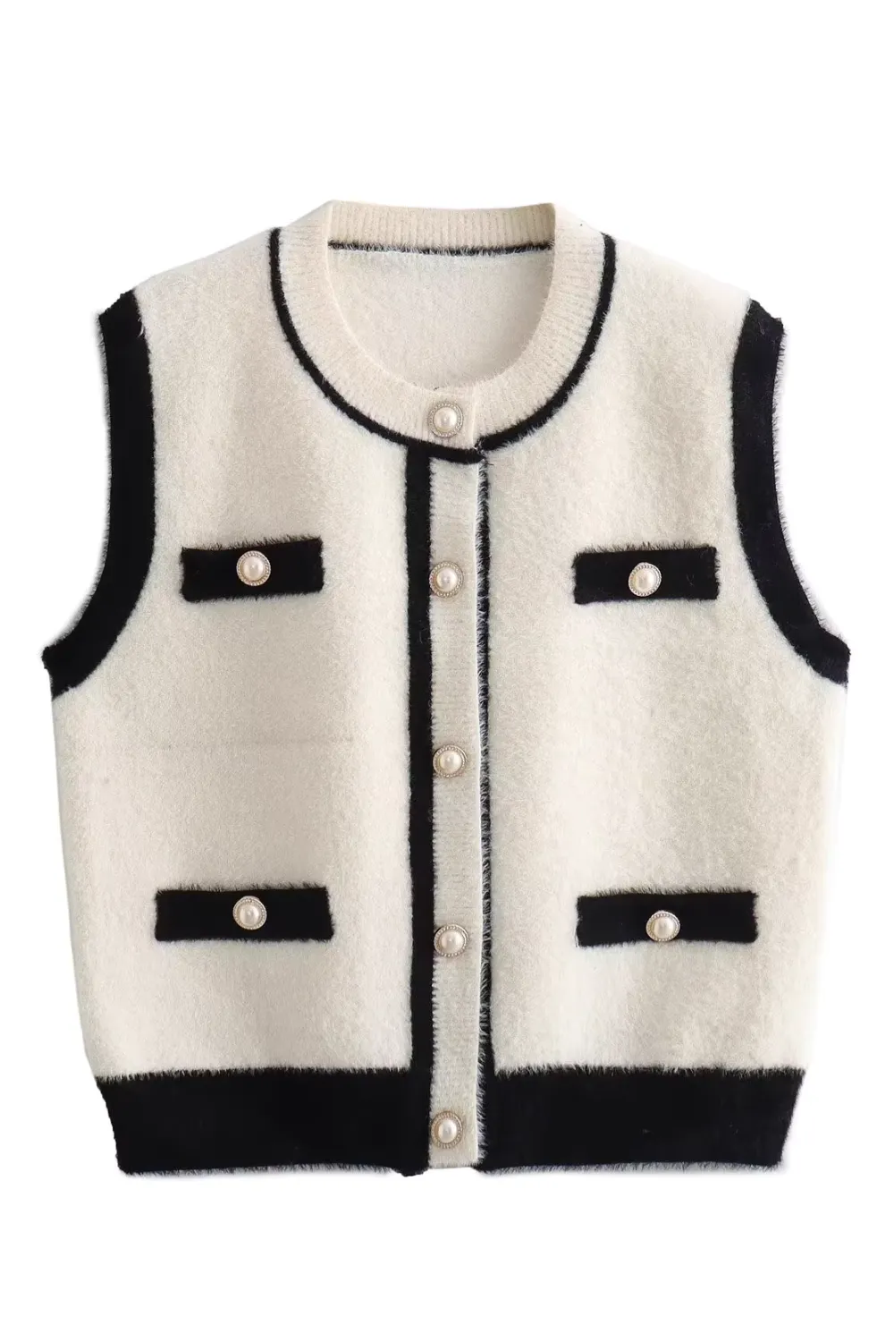 'Fiona' Round-Neck Sleeveless Knitted Vest (2 Colors)