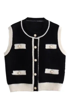 'Fiona' Round-Neck Sleeveless Knitted Vest (2 Colors)
