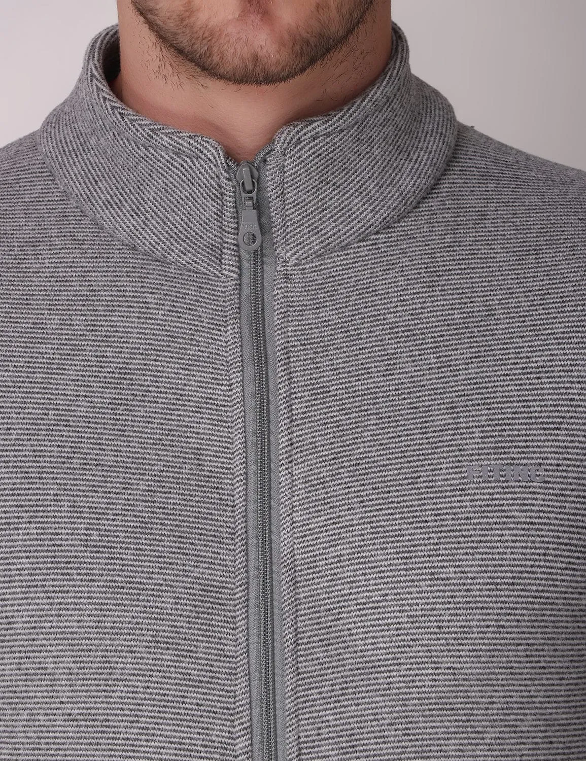 Fitinc Fleece Full Sleeves Melange Light Grey Jacket for Men