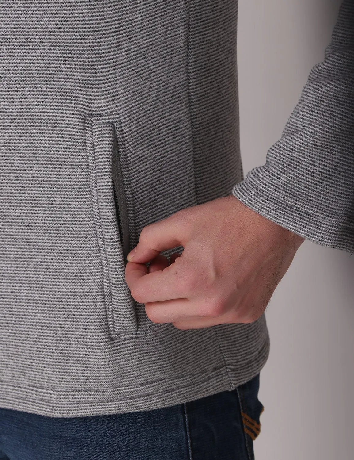 Fitinc Fleece Full Sleeves Melange Light Grey Jacket for Men