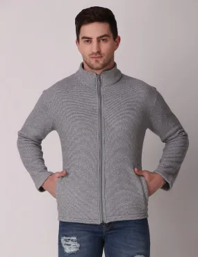 Fitinc Fleece Full Sleeves Melange Light Grey Jacket for Men