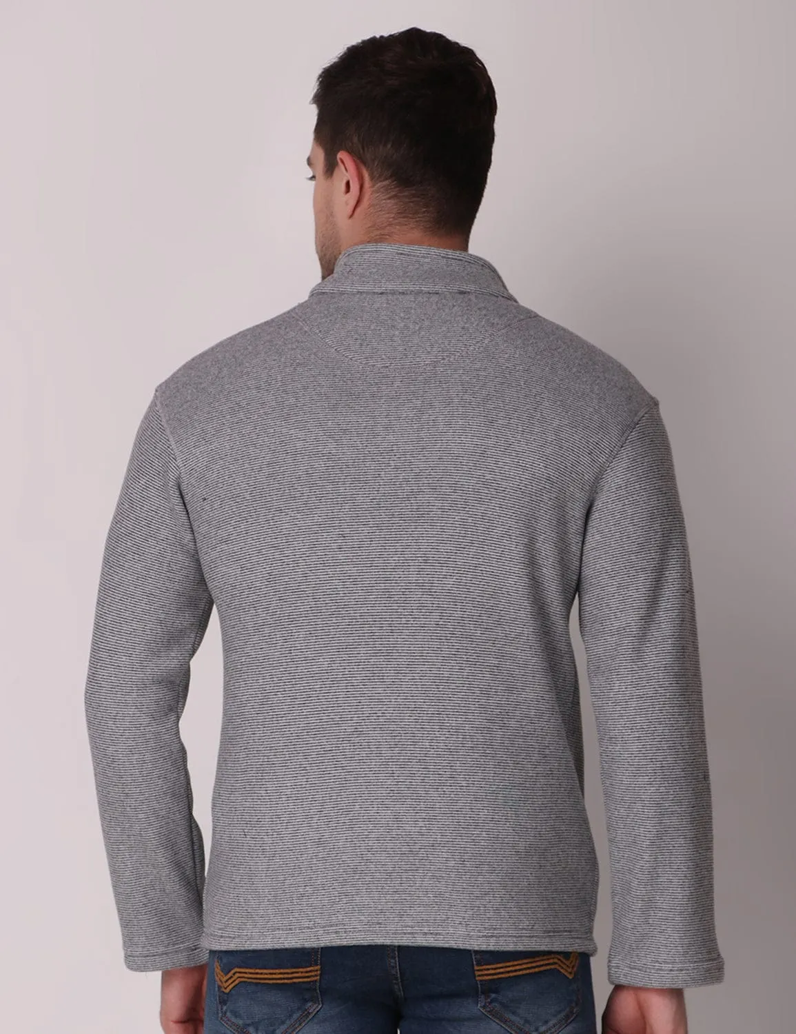 Fitinc Fleece Full Sleeves Melange Light Grey Jacket for Men