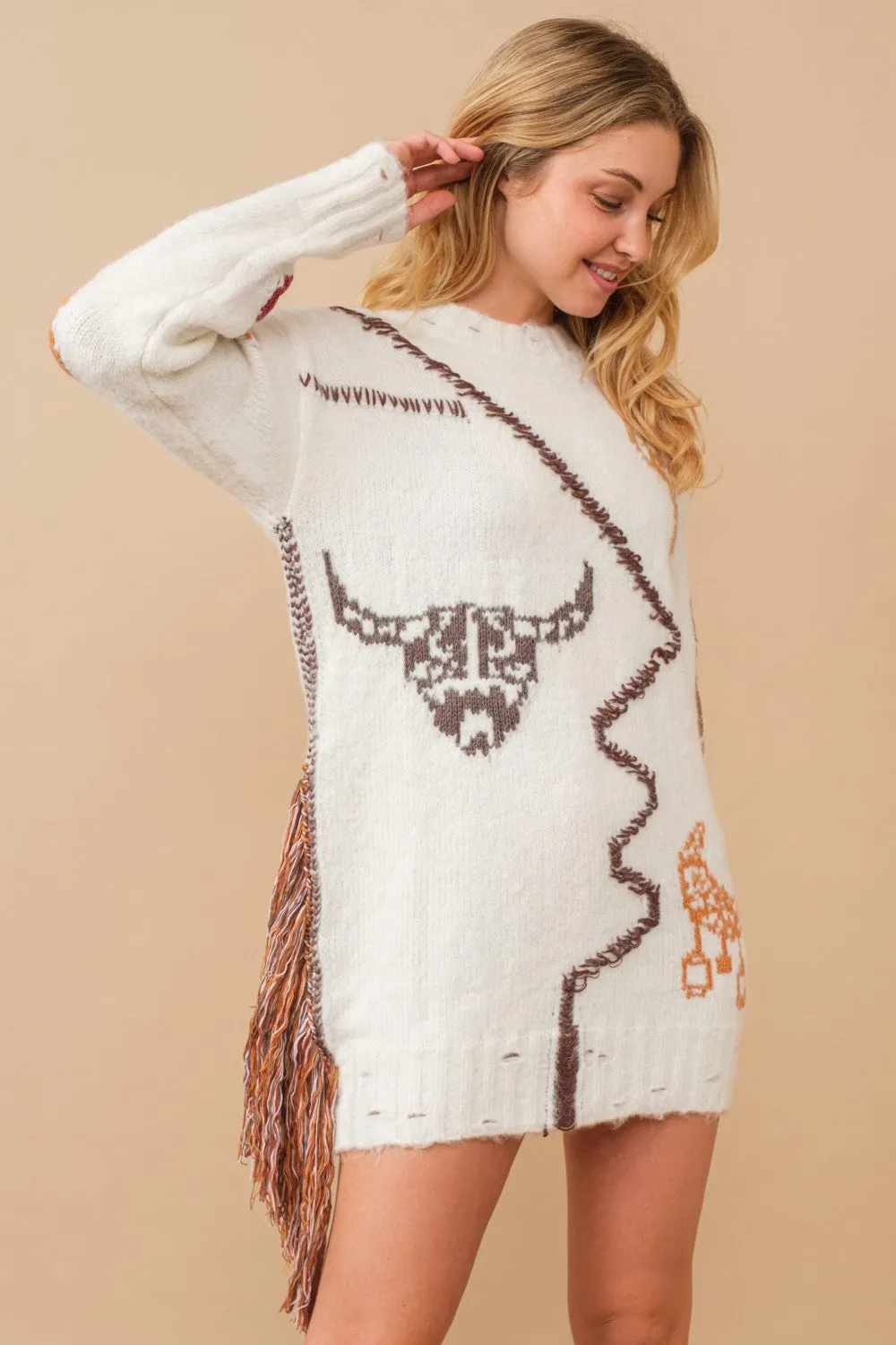 Fringe Western Sweater Dress