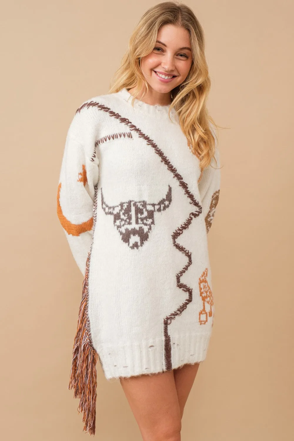 Fringe Western Sweater Dress