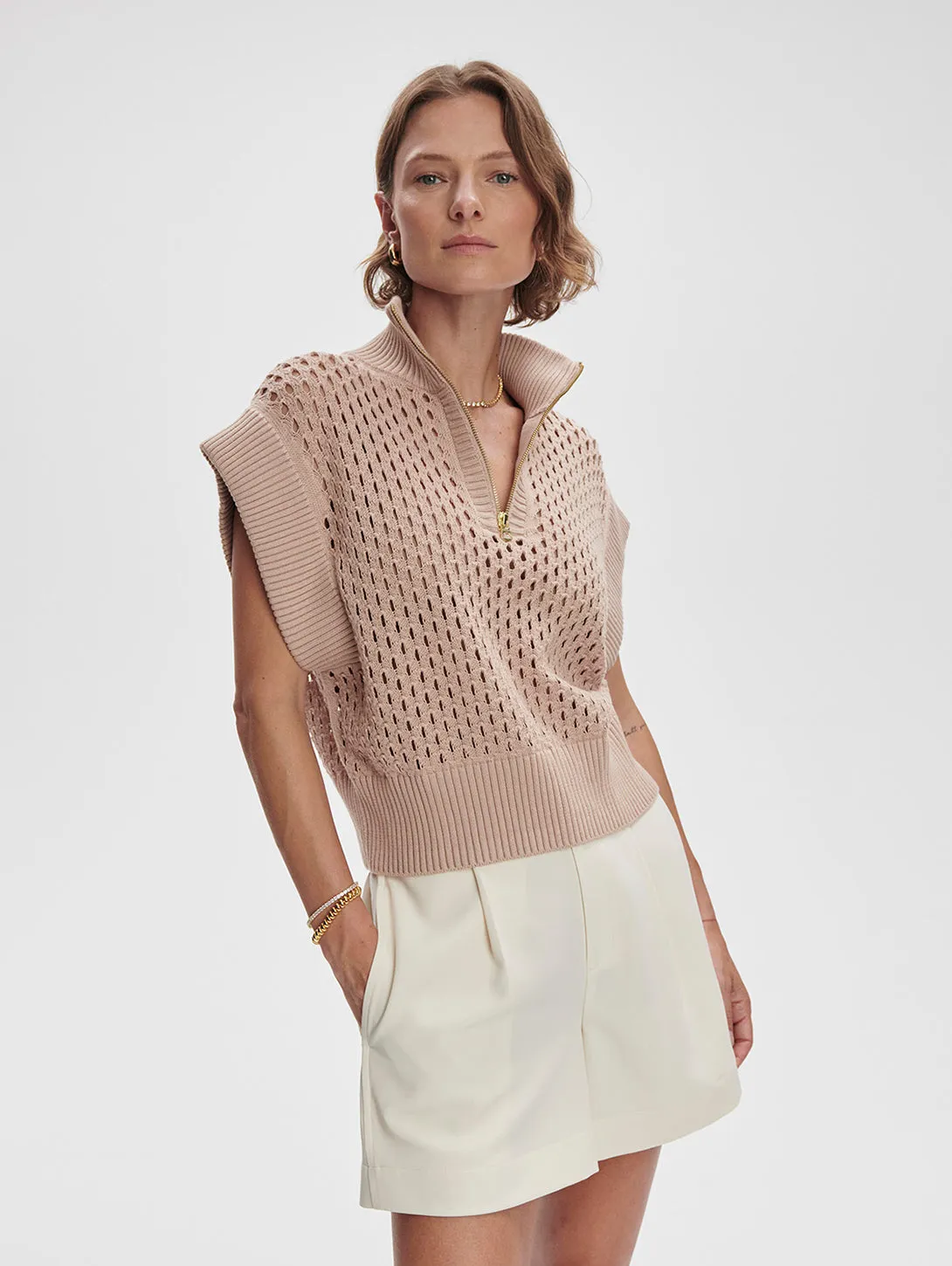 Gaines Half Zip Knit - Light Taupe