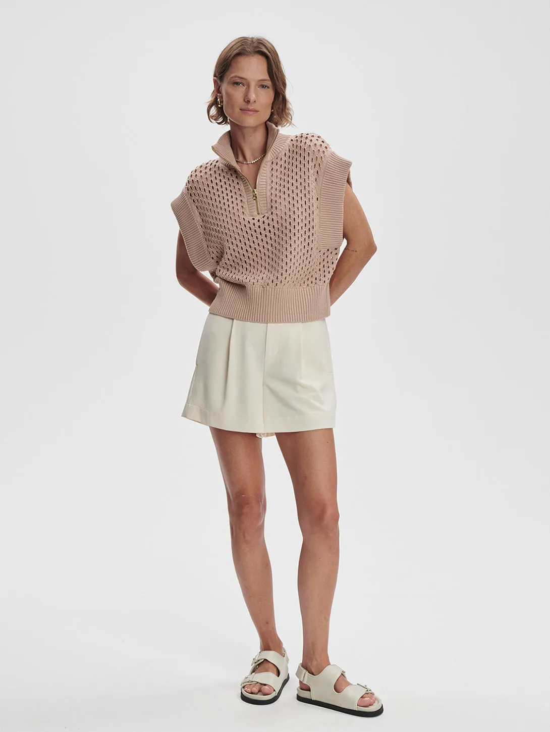 Gaines Half Zip Knit - Light Taupe
