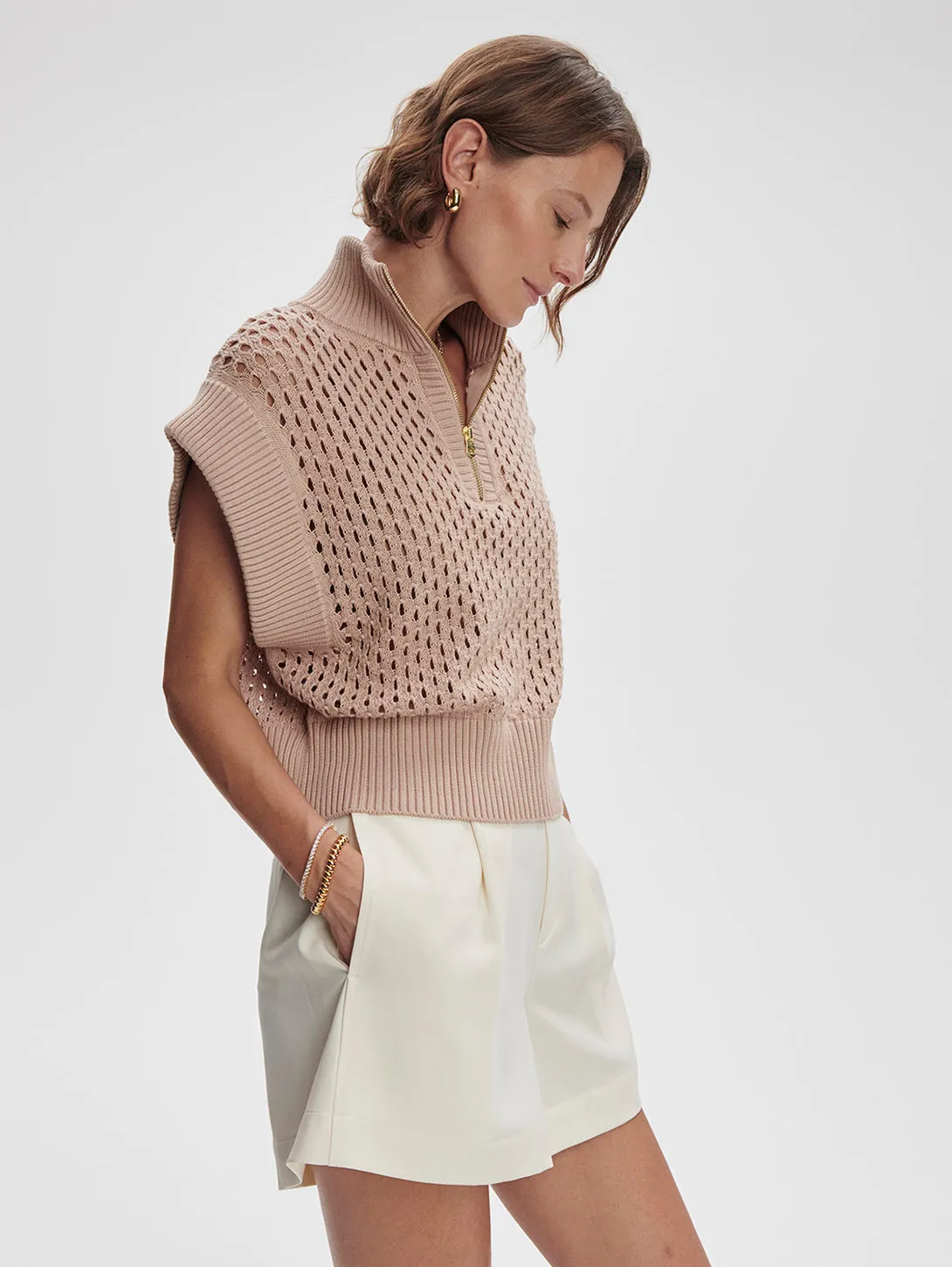 Gaines Half Zip Knit - Light Taupe