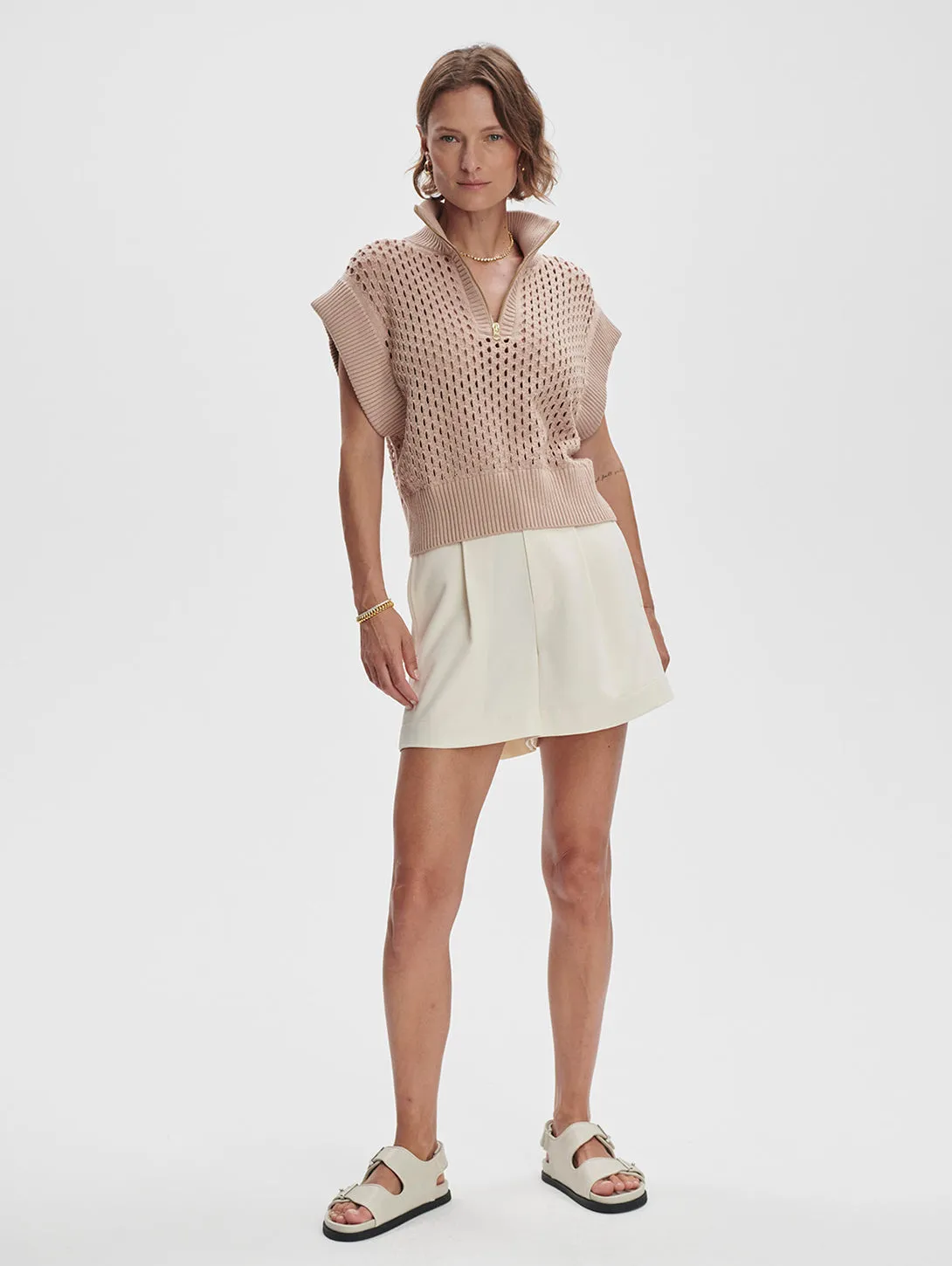 Gaines Half Zip Knit - Light Taupe