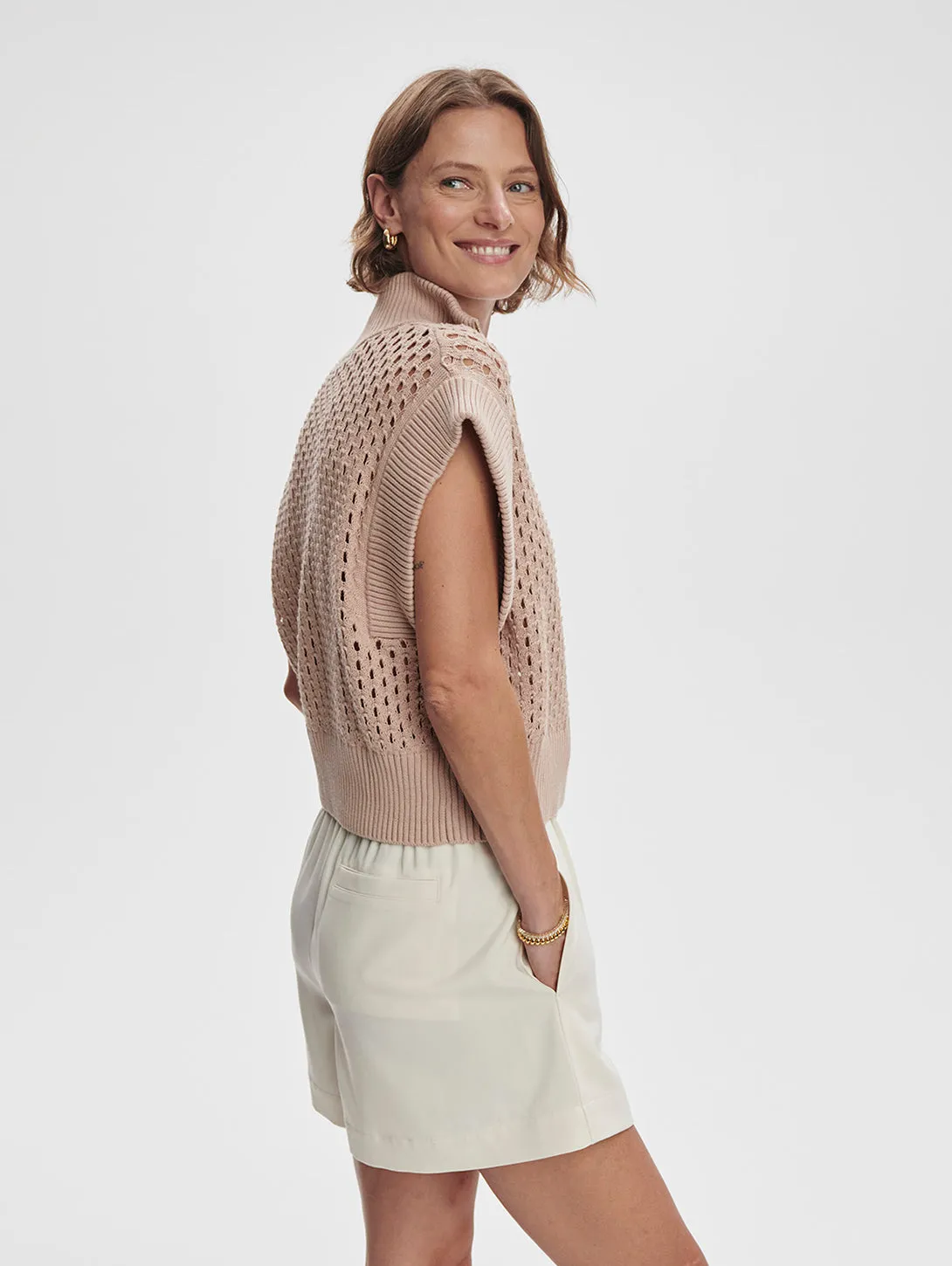 Gaines Half Zip Knit - Light Taupe