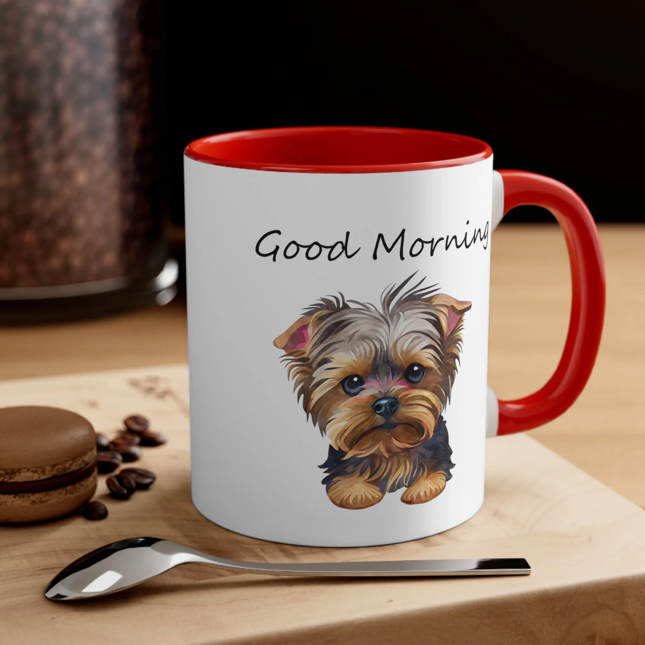 Good Morning Cute Custom Yorkie Dog Coffee Mug, 11oz Multi Colors Pup Cup, Dog Mom, Yorkie Lover