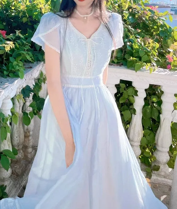 Gunne Sax Remake Pastel Lace Trim 70s Dress