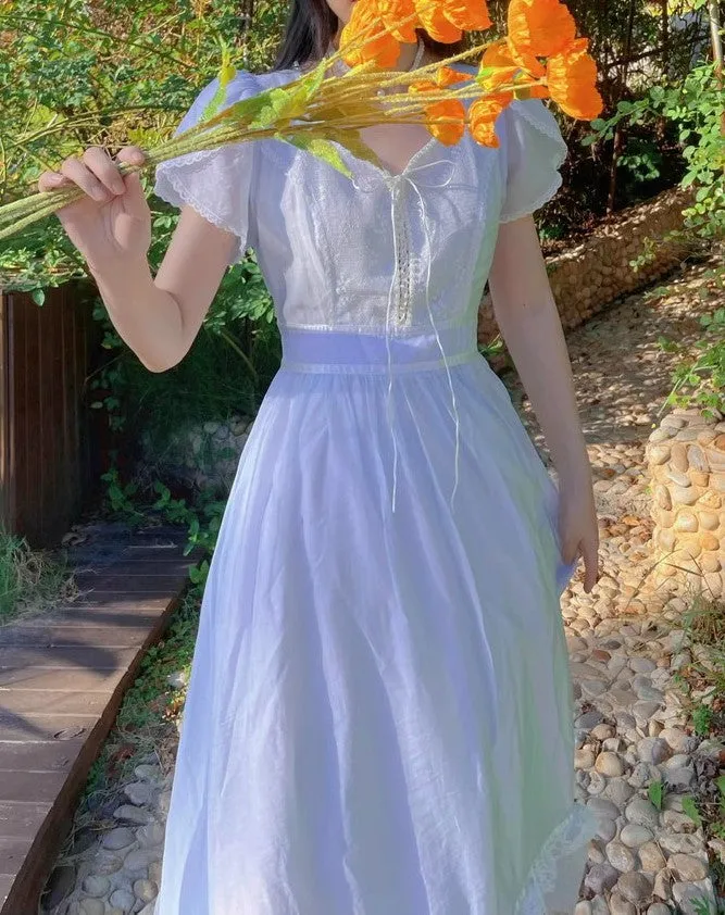 Gunne Sax Remake Pastel Lace Trim 70s Dress