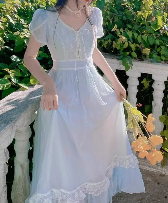 Gunne Sax Remake Pastel Lace Trim 70s Dress