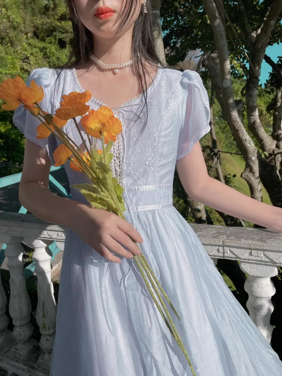 Gunne Sax Remake Pastel Lace Trim 70s Dress