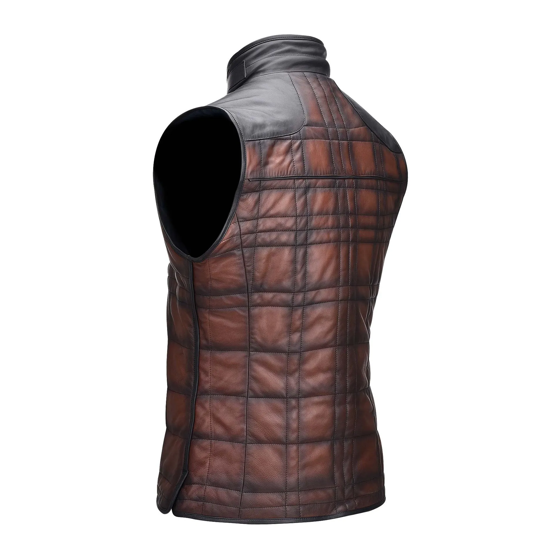 H256COB - Cuadra brown casual fashion lambskin leather reversible vest for men