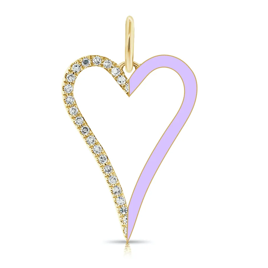 Half Enamel Half Pave Cutout Heart Charm