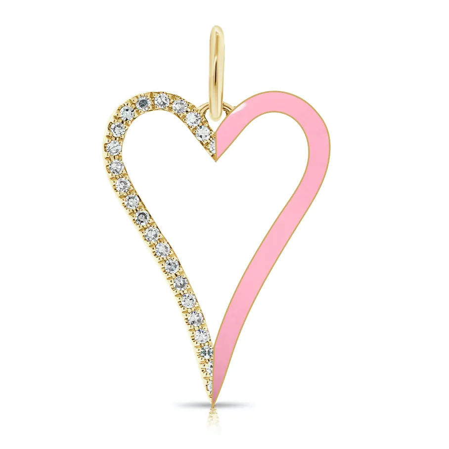 Half Enamel Half Pave Cutout Heart Charm