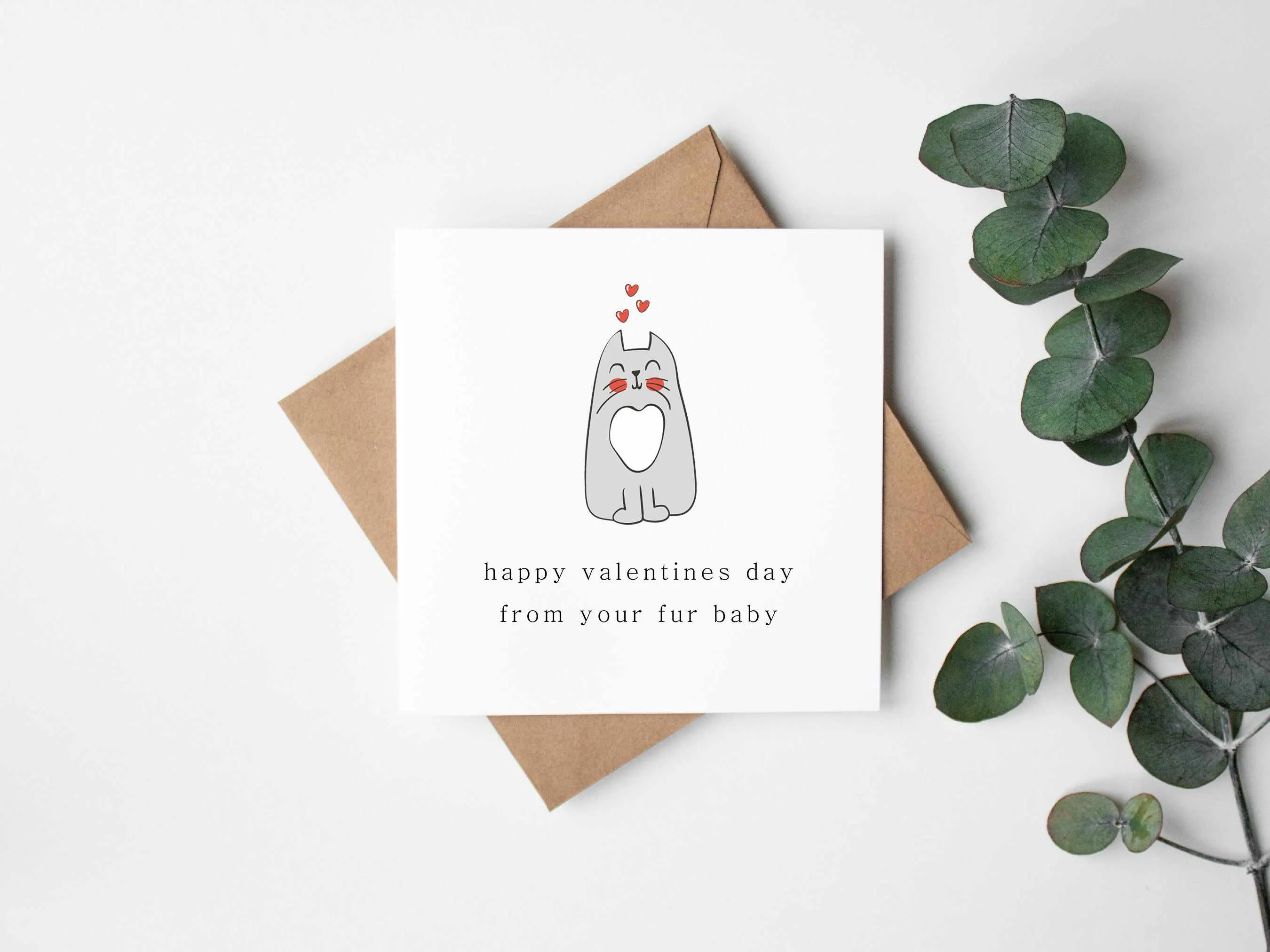 Happy Valentine's Day From Your Fur Baby Greetings Card - Cat