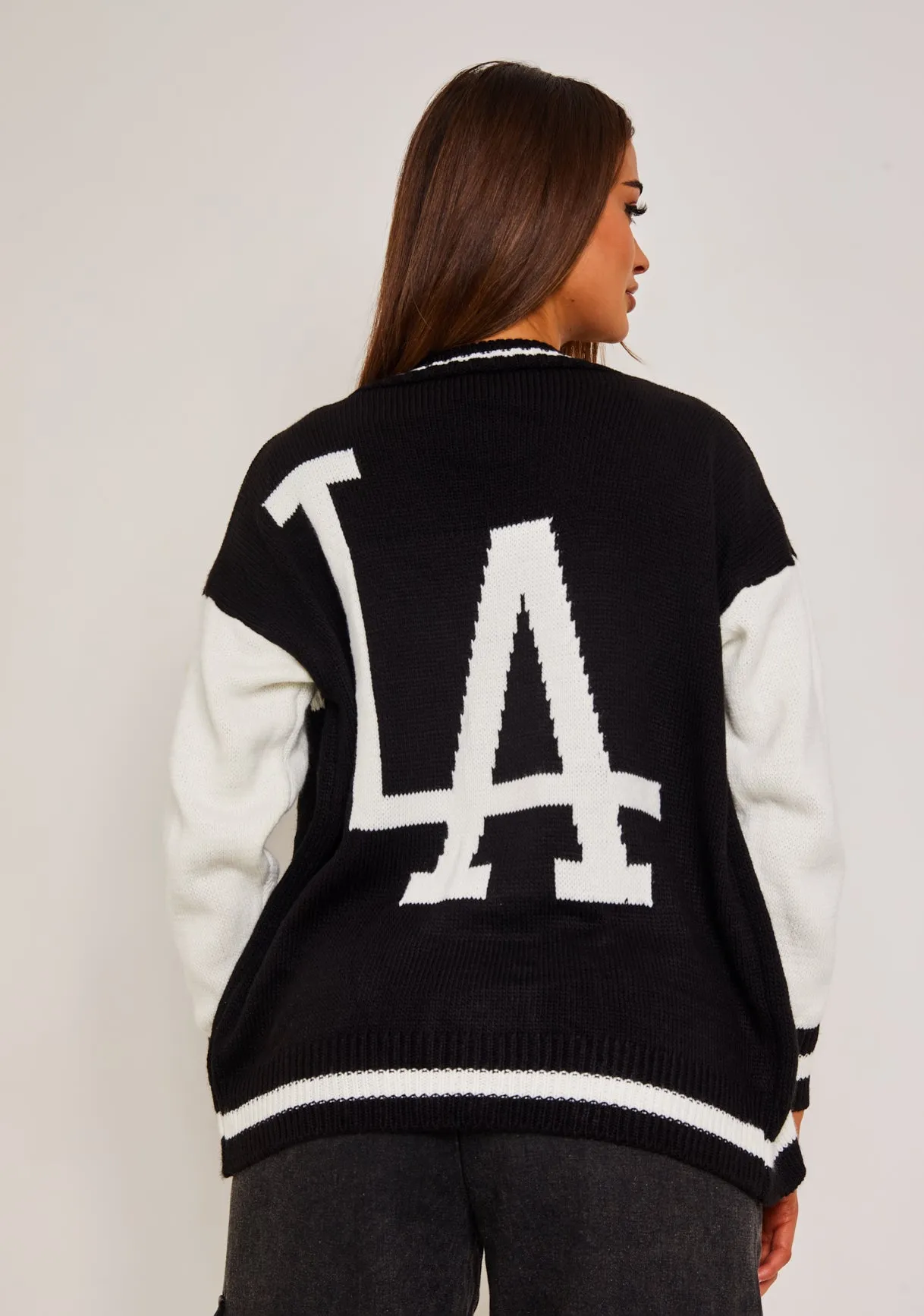 Harlow Black LA Varsity Knitted Cardigan