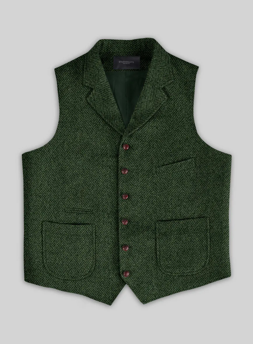 Highlander Heavy Green Herringbone Tweed Hunting Vest