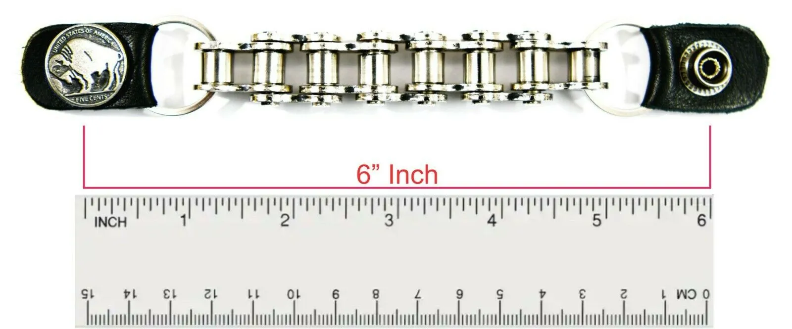 Highway Leather Vest Extender Biker MC Chain Snap on 6" - VEST (BUFFALO HEAD HD)
