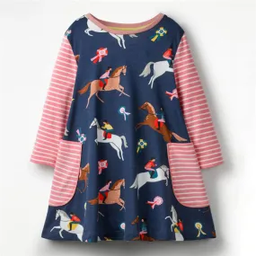 Horses Cotton Dress, Size 18M-6Yrs