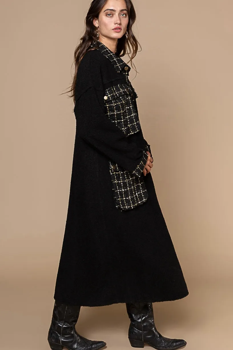 Into The Night Long Sherpa Coat with Sparkly Tweed