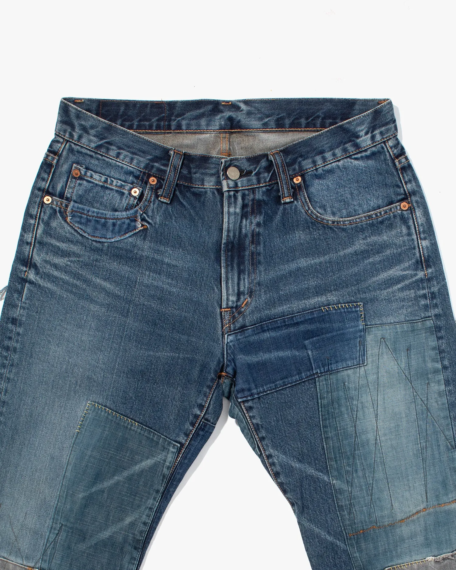 Japanese Repro Denim Jeans, Blue Blue, Denim Patching - 33