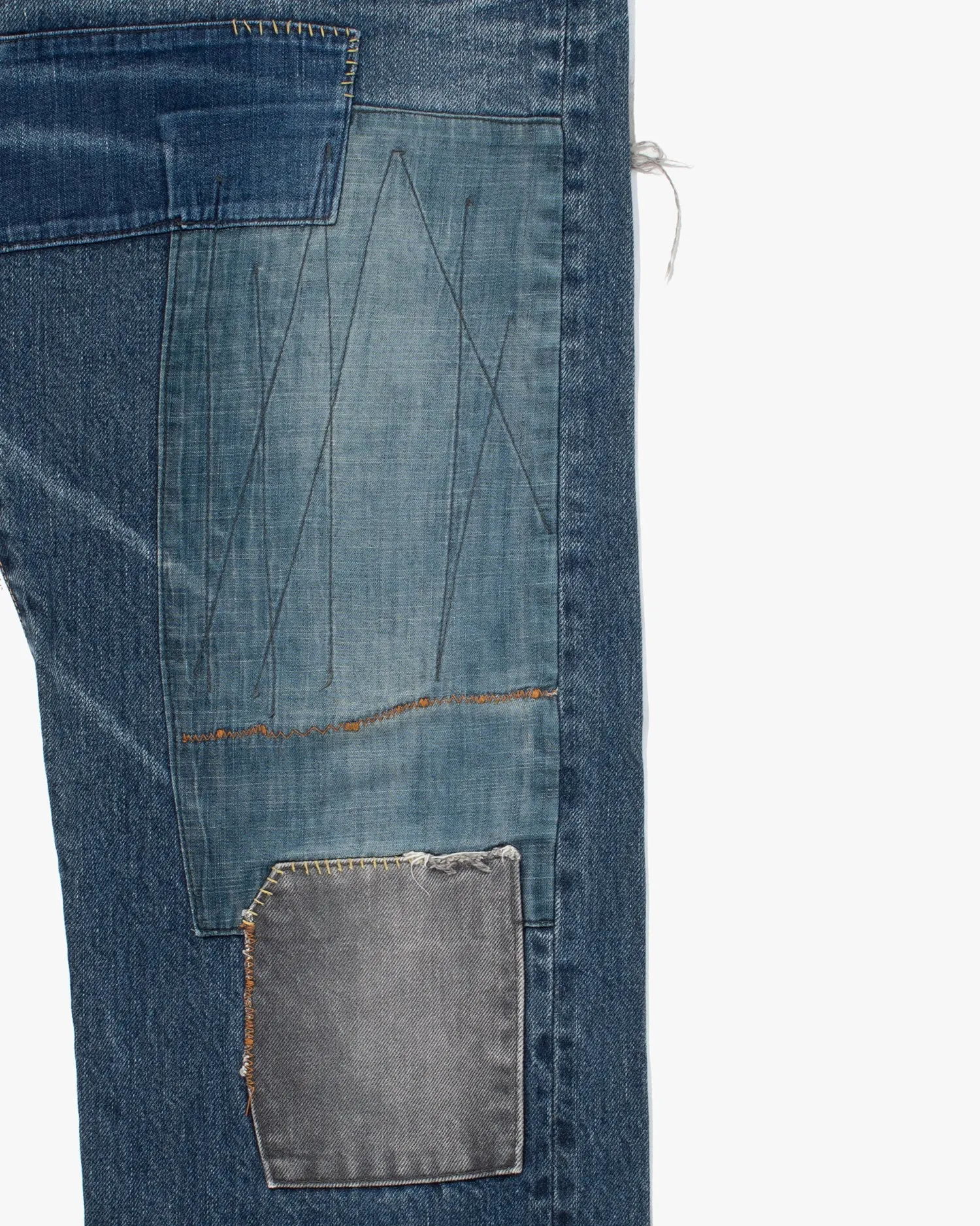 Japanese Repro Denim Jeans, Blue Blue, Denim Patching - 33