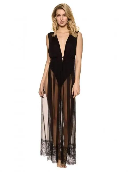 Jennifer Mesh Dressing Gown - Black -