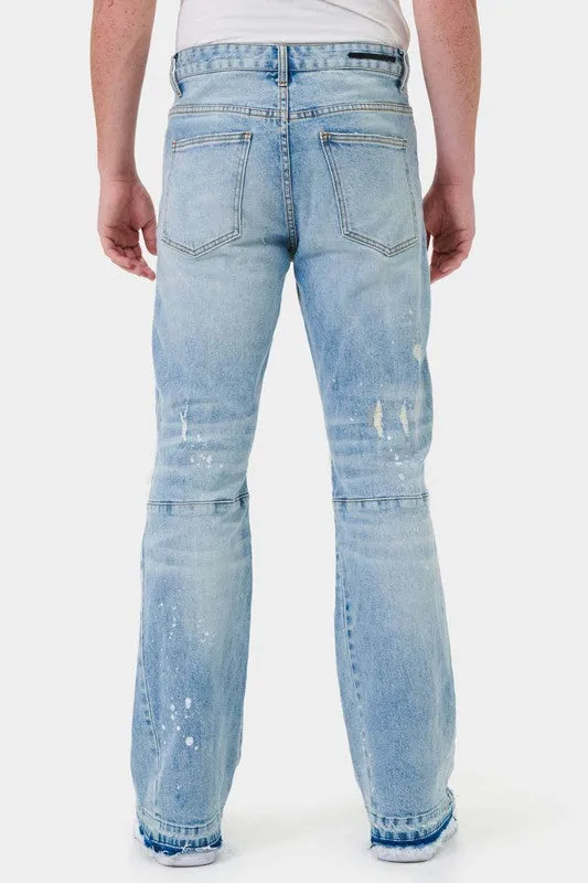 KNEE DESTROYED SLIM FLARE DENIM