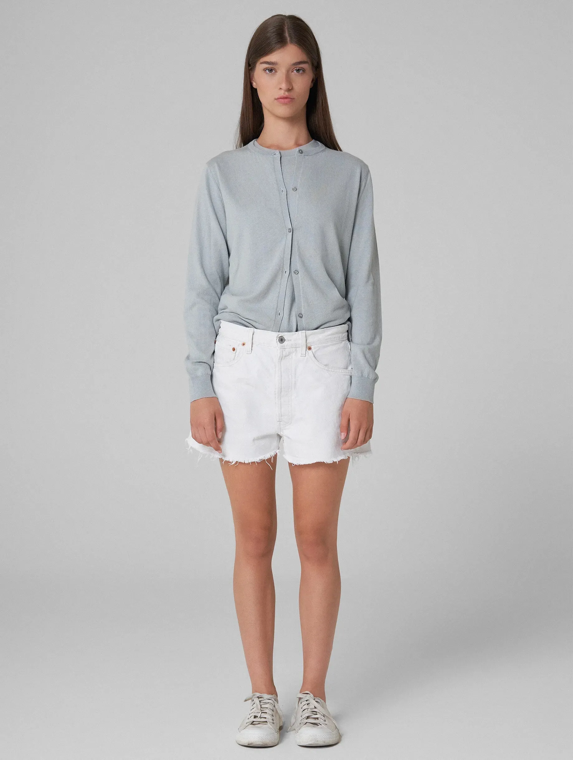 LEA Crew-neck cardigan with buttons blue