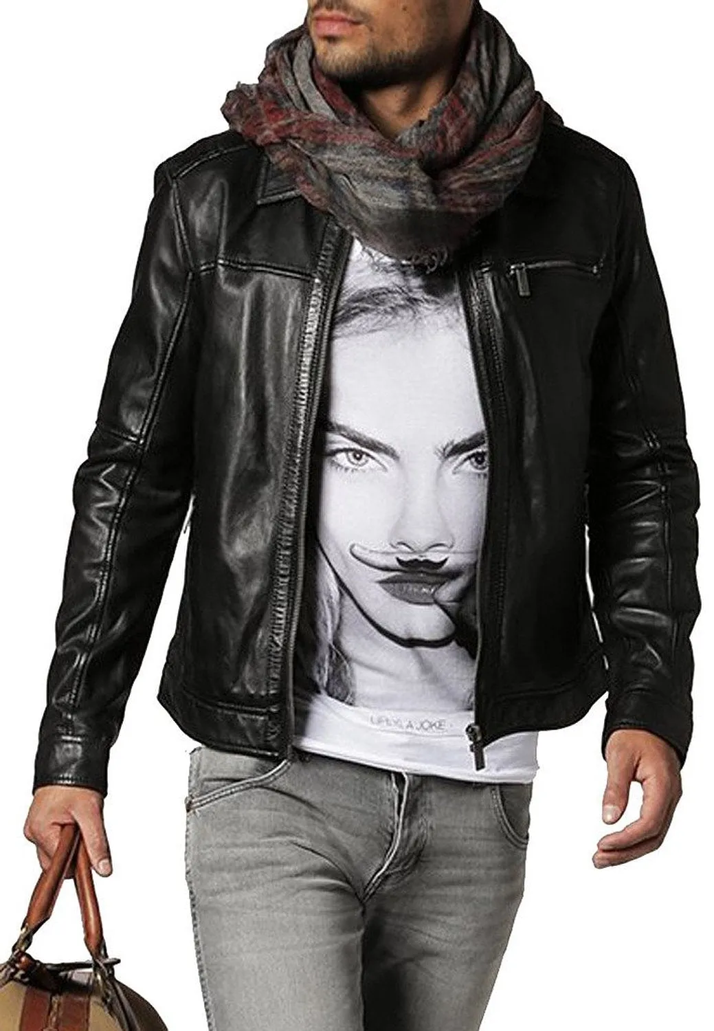 Leather Jackets Hub Mens Genuine Cowhide Leather Jacket (Black, Aviator Jacket) - 1501650