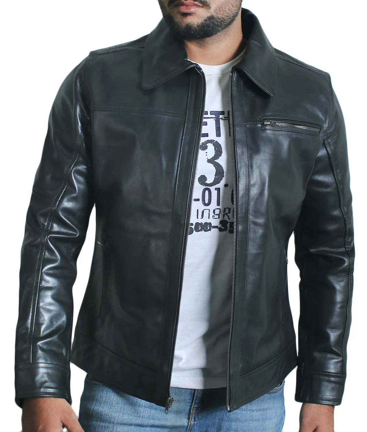 Leather Jackets Hub Mens Genuine Cowhide Leather Jacket (Black, Aviator Jacket) - 1501650